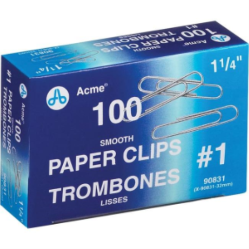 Nickel Plated Paper Clips 1-1/4" ? 33 mm Smooth Finish - 100 Per Box / Trombones nickeles 1-1/4 po ? 33 mm fini liss? - 100 par boite