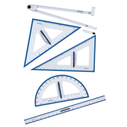 5pc Magnetic Teacher?s Set: Compass, Triangle (30-60-90), Triangle (45-45-90), Protractor, 60cm Ruler / Trousse de 5 pi?ces pour professeur, magn?tique: compas, triangle (30-60-90), triangle (45-45-90), rapporteur d?angle, r?gle de 60 cm