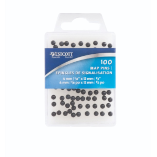 Map Pins Black, 100/Box / Noir 100 par bo?te