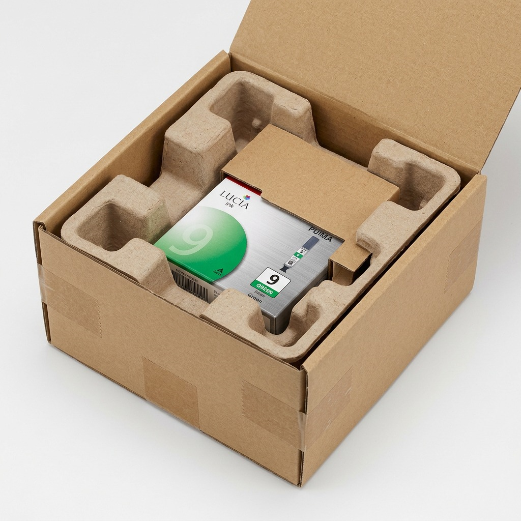 Canon PGI-9 Green ink tank in secure-fit cardboard packaging.