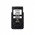 High-resolution 3D render of a single Canon PG-210 Black ink cartridge, as seen from the packaging.