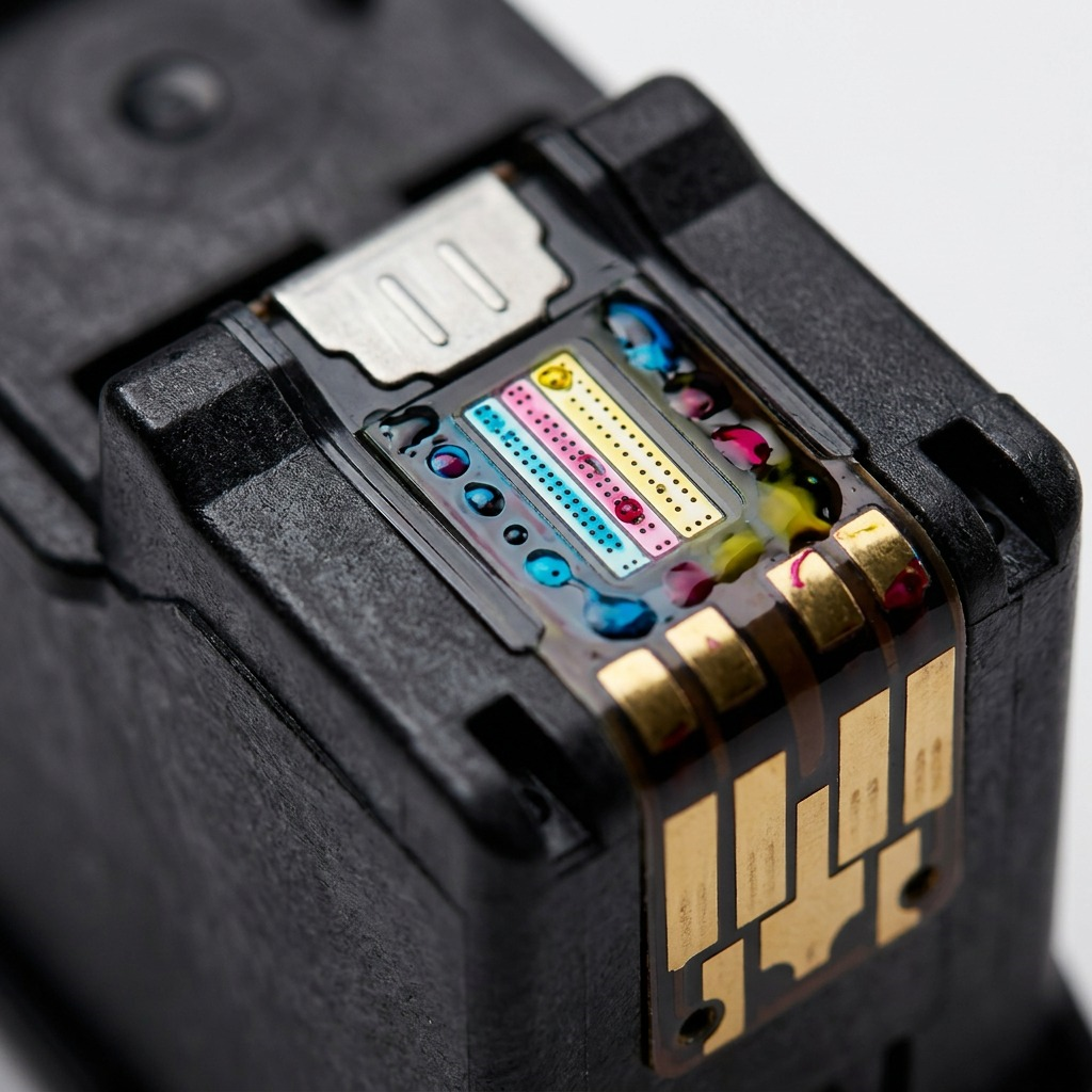 Macro close-up of a Canon CL-276XL ink cartridge, showing the gold printhead contacts and nozzle plate.