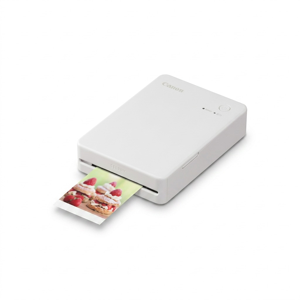 A high-resolution product photograph of the Canon SELPHY QX20 white compact square photo printer.