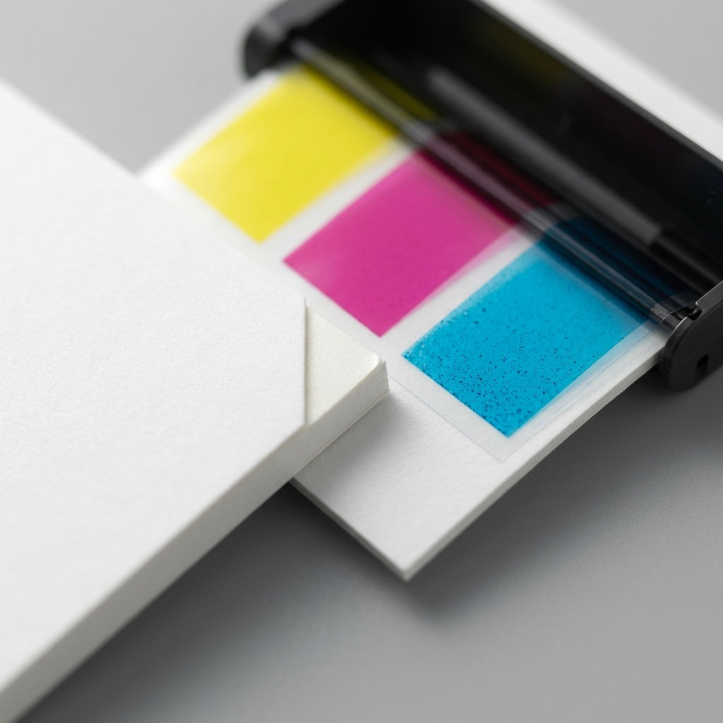 A macro photo shows the textured, matte-white surface of the Canon KC-18IS Square Label paper.