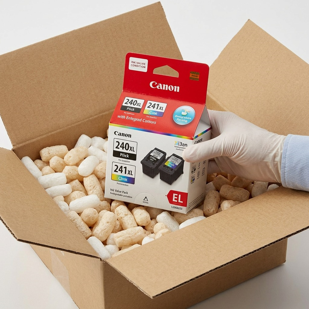 Product photo of Canon 5206B020 ink value pack being unpackaged on a clean surface