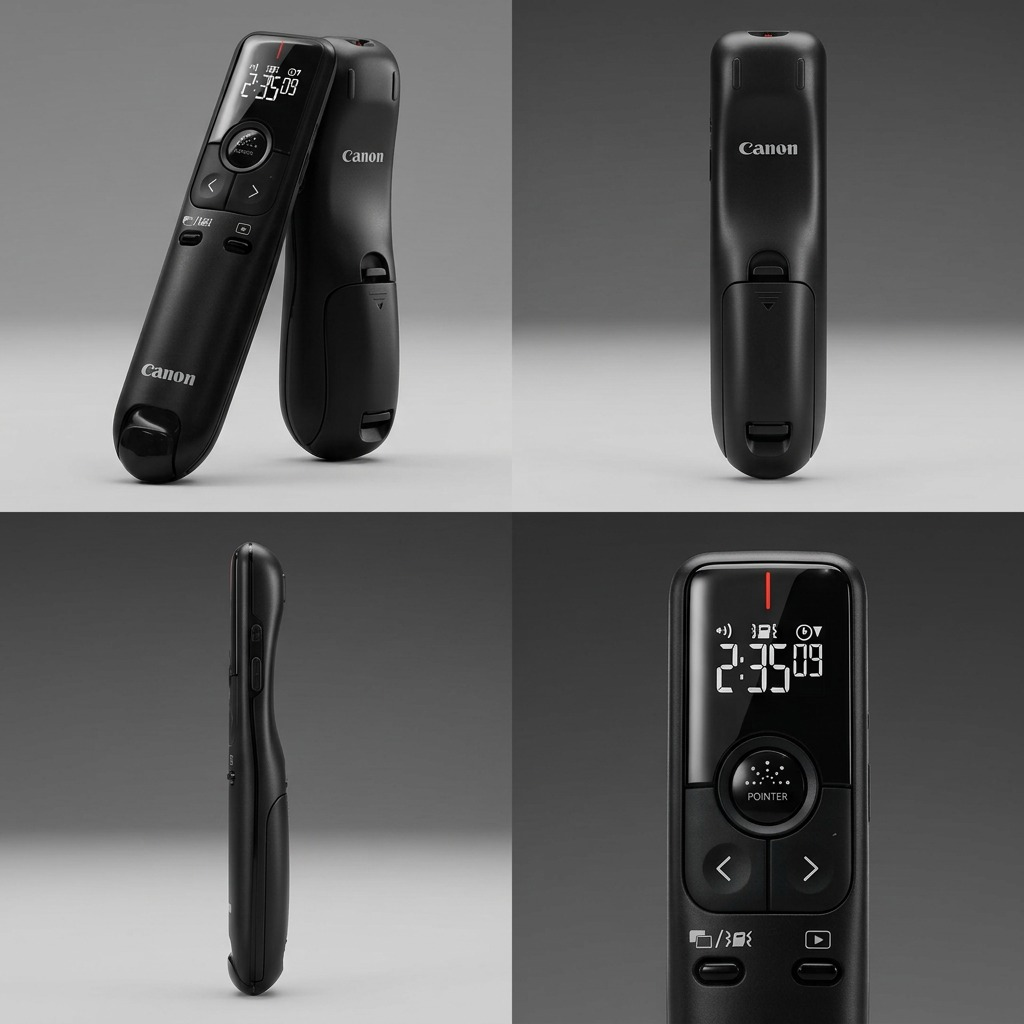 Grid image of Canon PR100-R-BK presenter in front, back, side, and top-close-up angles.