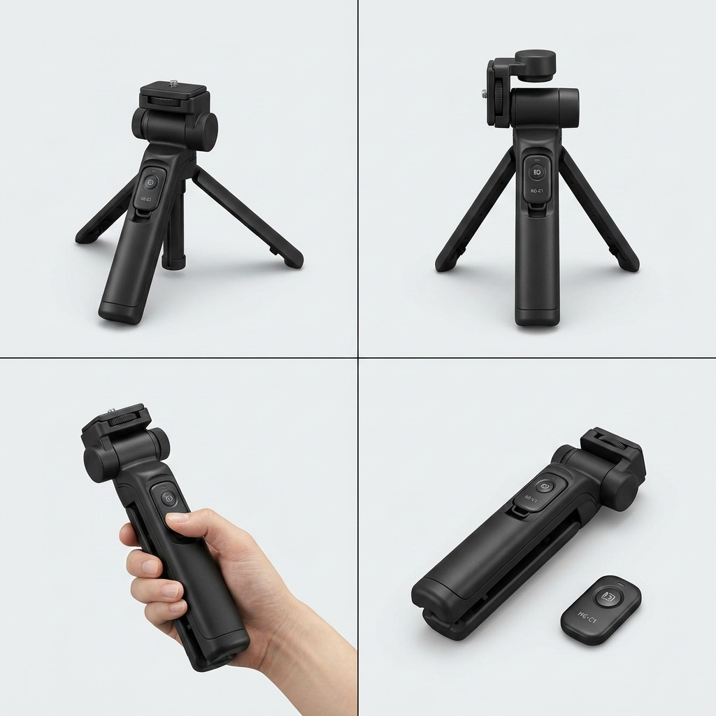 A grid showing the Canon HG-100TBR Tripod Grip from four different angles.