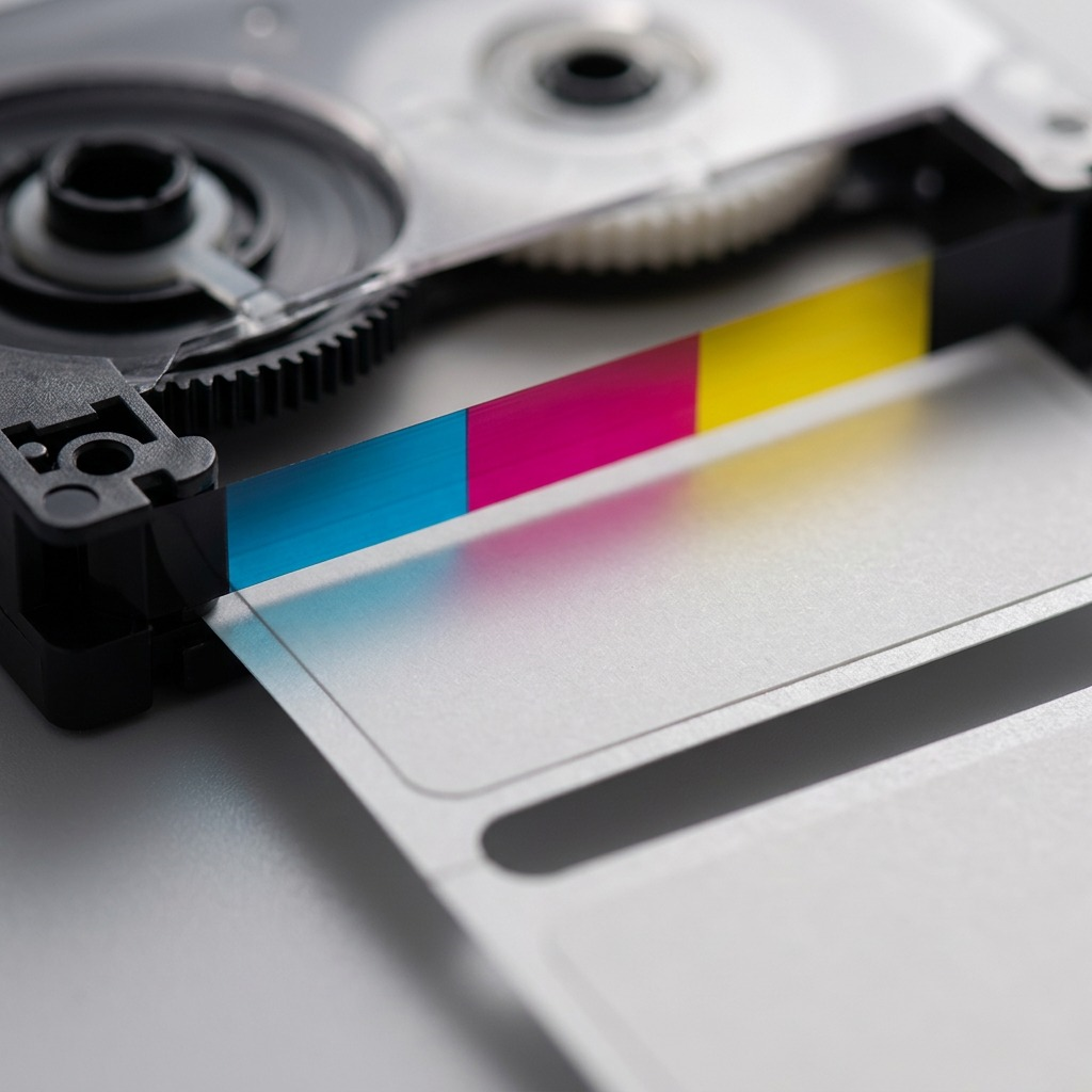 A macro photo section of the Canon SELPHY KC-18IL media, showing ink-ribbon edges and label paper texture.