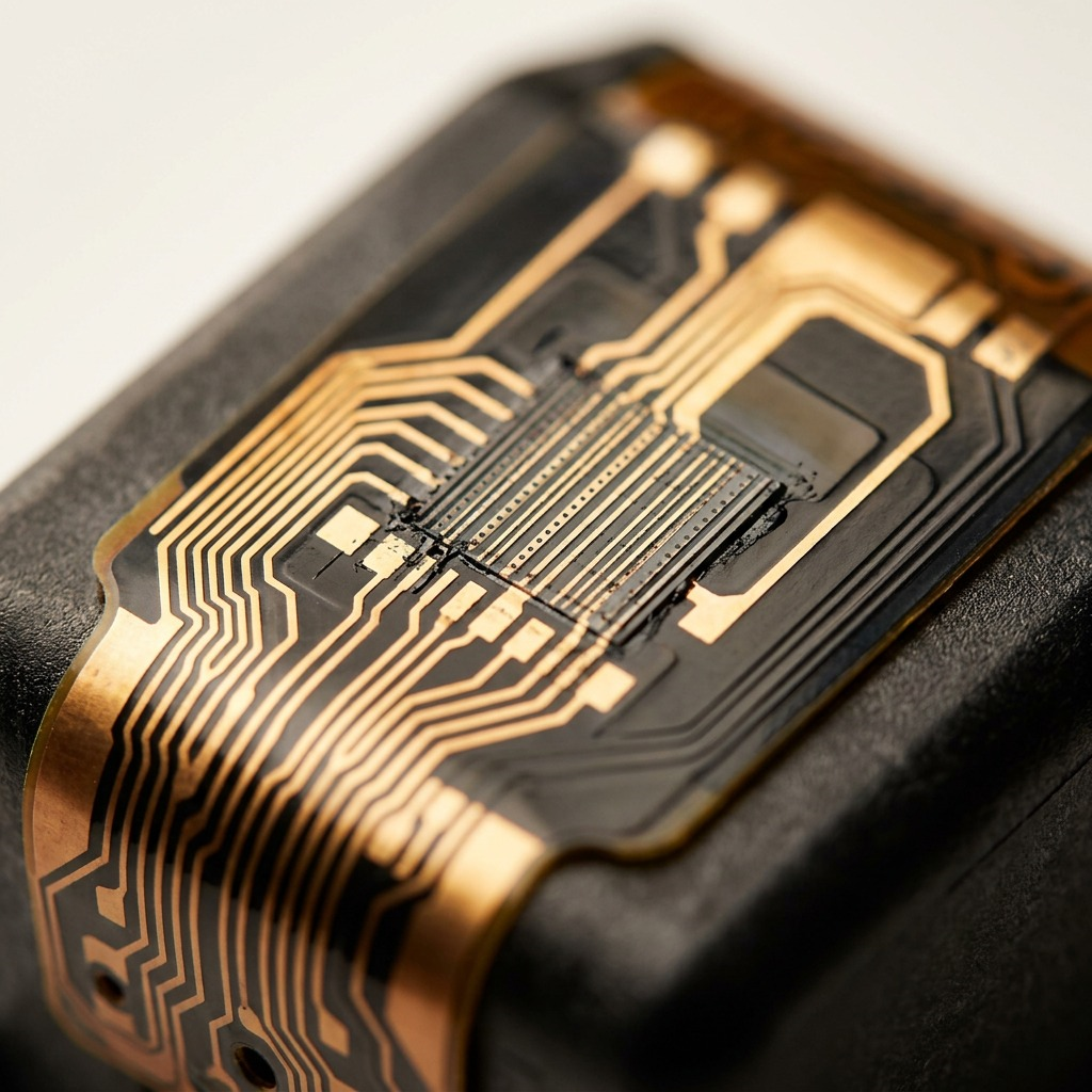 Macro photo of Canon CL-241 ink cartridge's copper print head and nozzle plate, showing the precise grid.