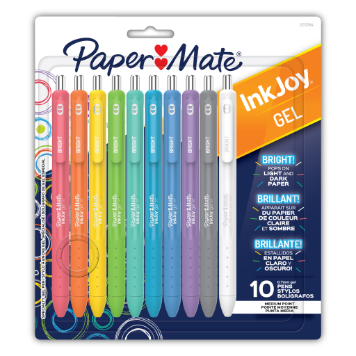 Paper Mate InkJoy Bright Pens, Gel Pens with Paint-like Ink, Medium Point (0.7 mm), Retractable, Assorted Brighter Colours, 10 Count