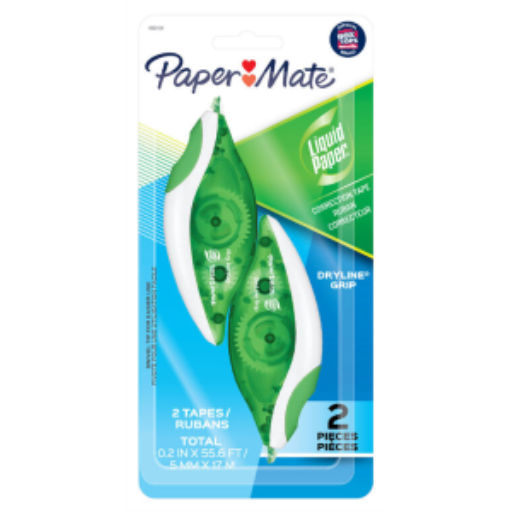 Paper Mate 662415K DryLine Grip Correction Tape ? 2 Count Pack with Ergonomic Grip