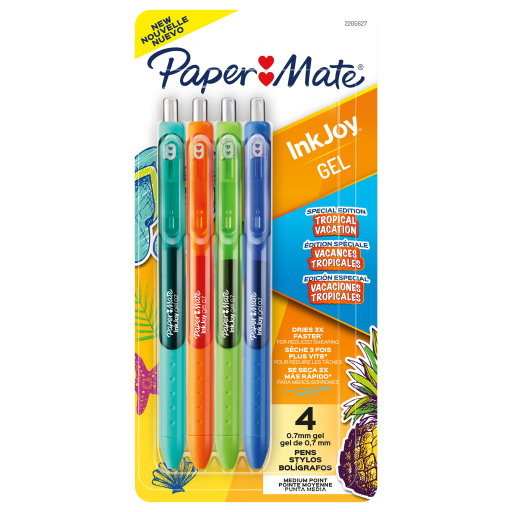 Paper Mate InkJoy Gel Pens, Tropical Vacation Colours, Medium (0.7mm) Point, Retractable, 4 Count
