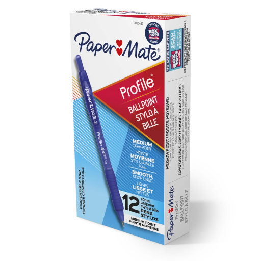 Paper Mate Ballpoint Pen, Profile Retractable Pen, Medium Point (1.0 mm), Blue, 1 Unit