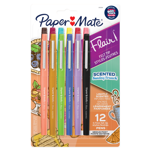 Paper Mate Flair Scented Felt Tip Pens, Assorted Sunday Brunch Scents and Colours, Medium Point (0.7 mm), 12 Count
