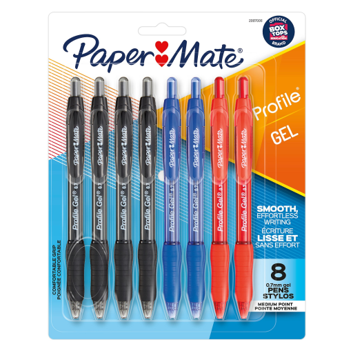 Paper Mate Gel Pen, Profile Retractable Pen, Medium Point (0.7 mm), Assorted, 8 Count