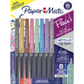 Paper Mate Flair Pens, Metallic Felt Tip Pens, City Lights, Glittery Ink Shines on White Paper, Assorted Colours, 8 Count