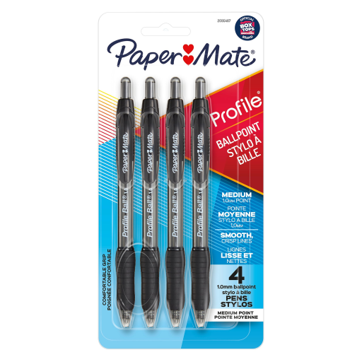 Paper Mate Ballpoint Pen, Profile Retractable Pen, Medium Point (1.0 mm), Black, 4 Count