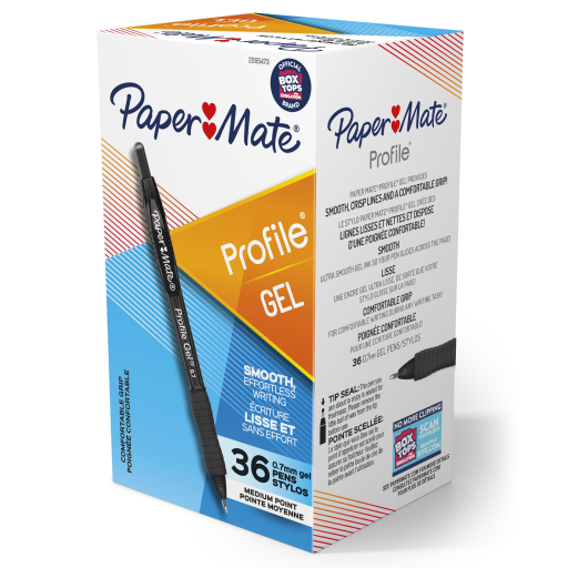 Paper Mate Gel Pen, Profile Retractable Pen, Medium Point (0.7 mm), Black, 36 Count