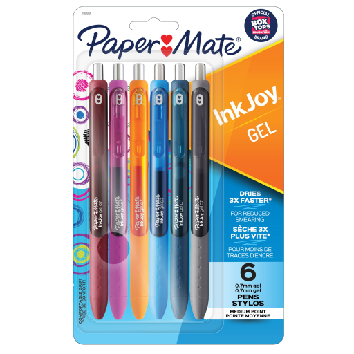Paper Mate InkJoy Pens, Gel Pens, Medium Point (0.7 mm), Assorted Colours, 6 Count