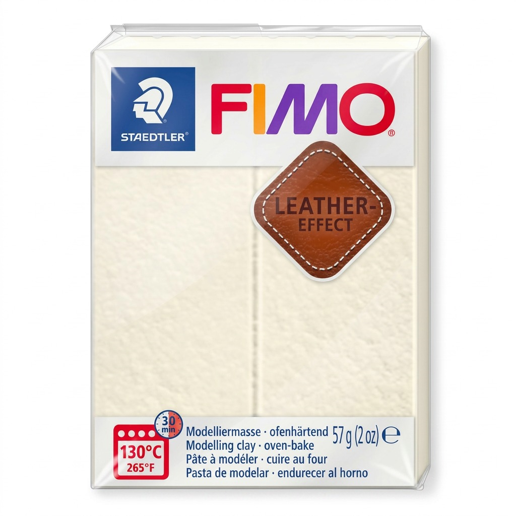 Pure high-resolution photo: the STAEDTLER FIMO Leather Effect 57g ivory/white block.