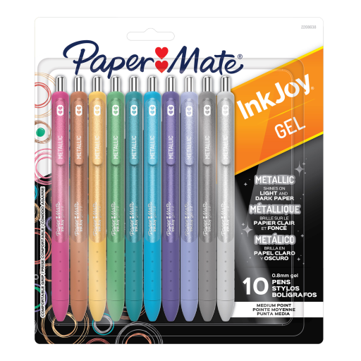 Paper Mate InkJoy Gel Pens, Metallic Pens, Retractable, Medium Point (0.8 mm), Assorted Colours, 10 Count
