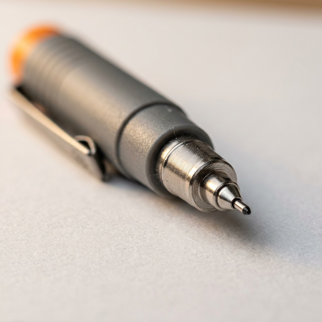 Macro close-up capturing precise tip, ink flow, and metal ferrule quality of a STAEDTLER pigment liner.