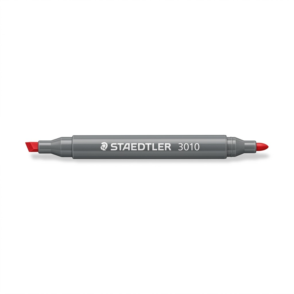 High-resolution hero shot of STAEDTLER Double-Ended 3010 Red dry erase marker on white background.