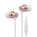 High-resolution hero shot of Wicked Audio EX2300 rose gold wired earbuds on a white background.