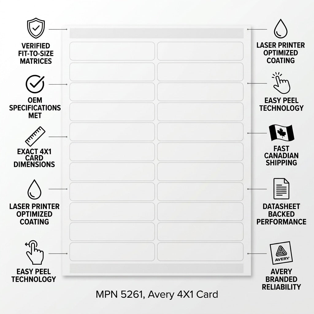Trust and authority infographic for Avery Laser Labels (MPN: 5261) highlighting fit, performance, and features.