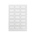 Pure high-resolution hero shot of a sheet of twenty-one white Avery No-Iron Fabric Labels with distinct grey decorative borders.