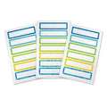 A clear hero shot showing three sheets of blank, multicolored Avery durable film labels.