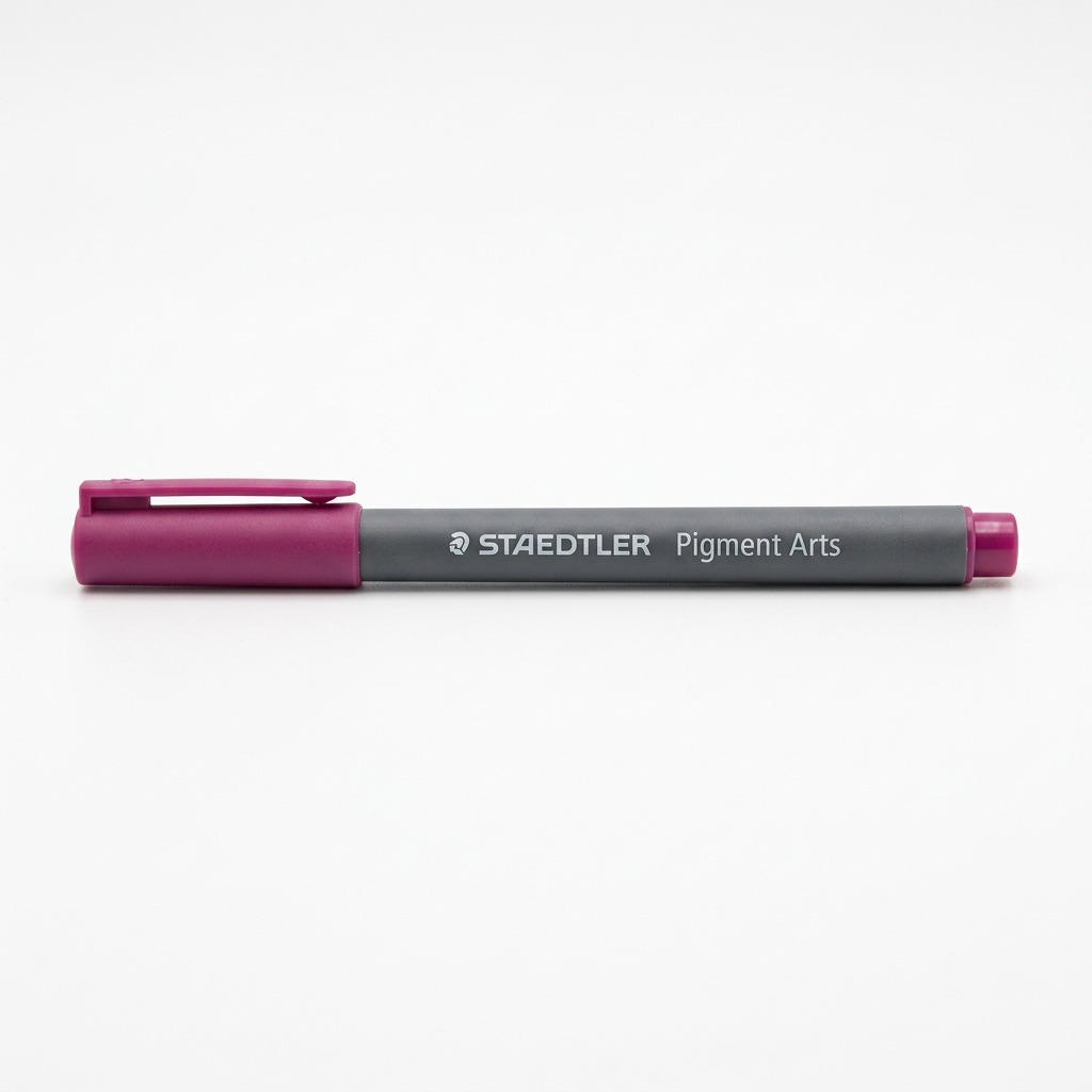 A crisp, high-resolution product image of the STAEDTLER Pigment Arts magenta brush pen on a pure white background.
