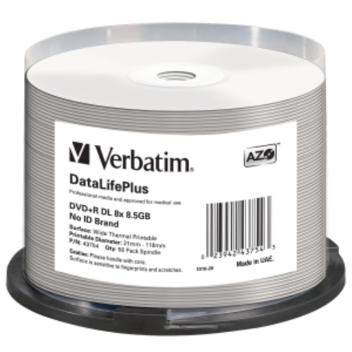 Verbatim DVD+R DL 8.5GB 8X + WHT WD T/P 50 PK SP