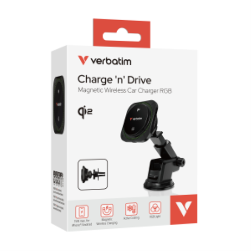 Verbatim Charge 'n' Drive Qi2 Magnetic Wireless Car Charger RGB CND-1