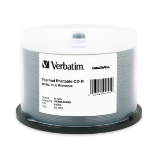 Verbatim CDR 80 52X DL+ WHT HUB THRML 50PK SP