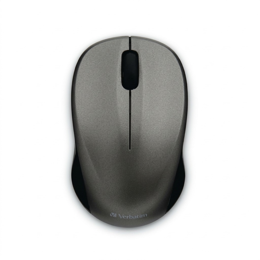 A high-resolution product photograph of the Verbatim Silent Wireless Mouse in Graphite, viewed from a top-down angle, centered on a pure white background.