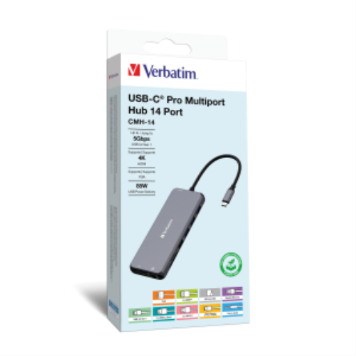 Verbatim CMH-14 USB-C Multiport Hub USB 3.2 GEN 1 PD / USB-A 3.0 x 3 / USB-C 3.0 / USB-A 2.0 x 2 / HDMI x 2 / VGA / SD / Micro SD / RJ45 / Audio
