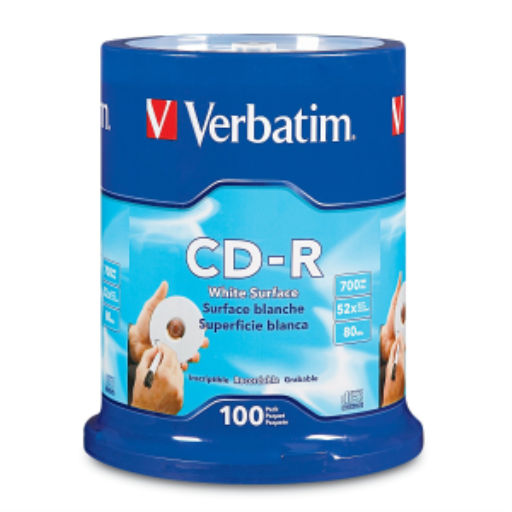 Verbatim CDR 80/700 52X VRB WHT BLANK HUB 100PKSP
