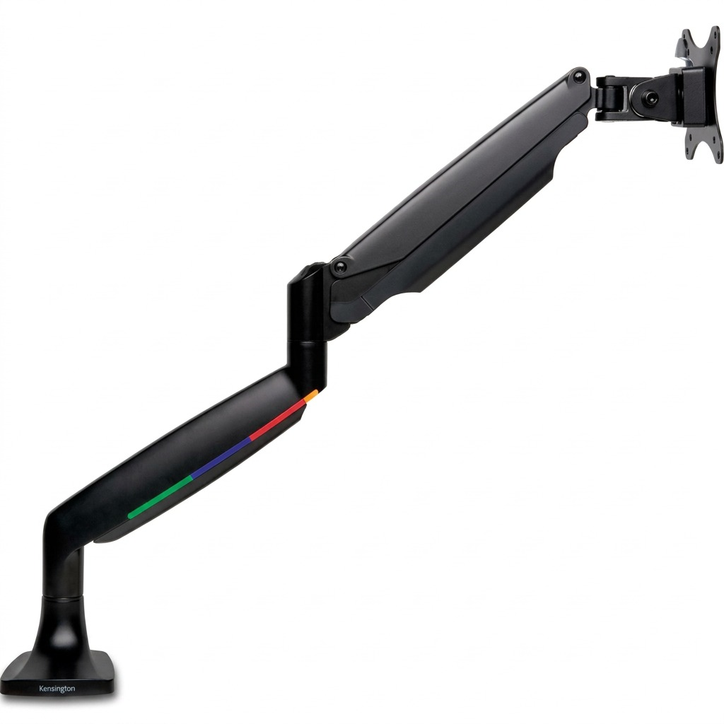 Hero shot of Kensington One-Touch Single Monitor Arm (K59600WW) on a pure white background.