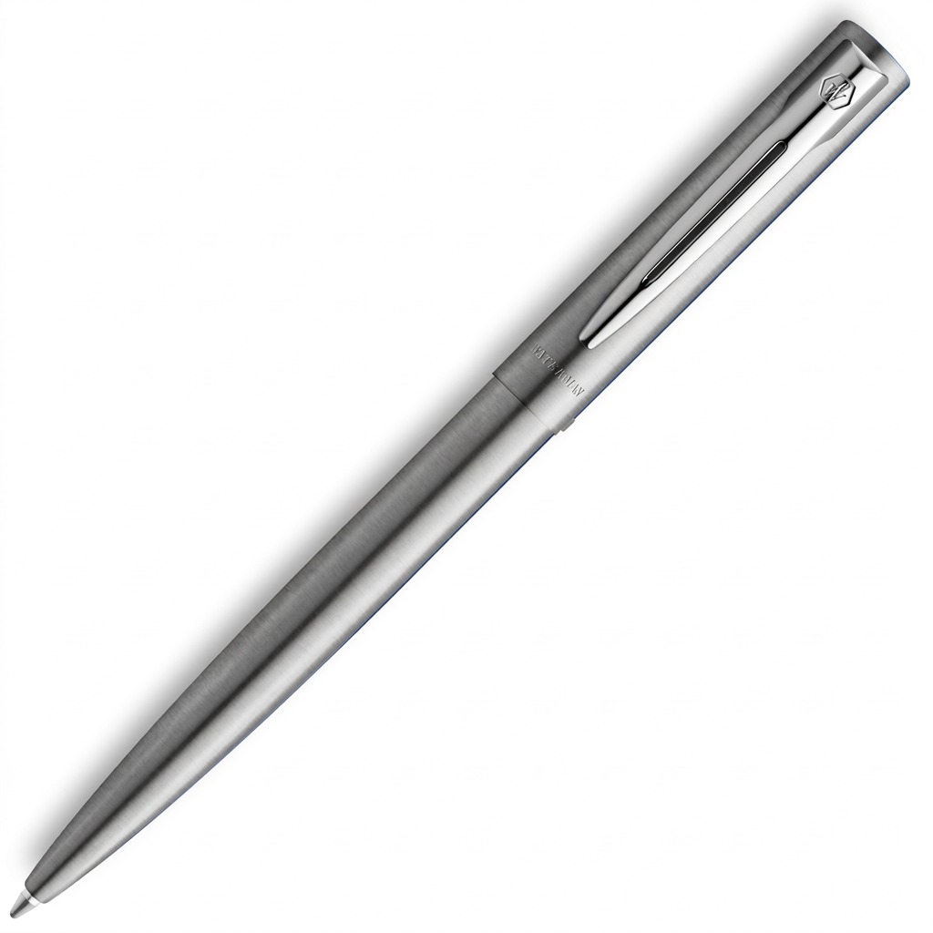 A pure hero shot of the Waterman Allure stainless steel ballpoint pen, centered on a white background.