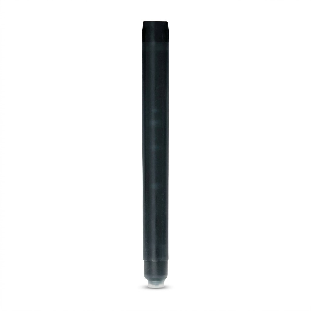 A single high-resolution image of a long standard, intense black fountain pen ink cartridge, based on the canonical reference.