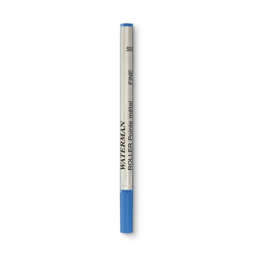 A matrix of three Waterman Rollerball pen refills on a white background, all fine point, showing blue, black, and red details.