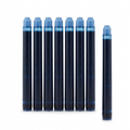 A pure high-resolution hero shot of eight Waterman Serenity Blue long standard ink cartridges standing up.