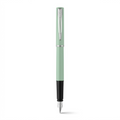 High-resolution hero shot of the pale mint green Waterman Allure fountain pen from figure above, shown in full and out of packaging, centered on a pure white background. The cap, pen body, and section are clearly visible, preserving all specific materials, finishes, proportions, the silver clip with the 'W' logo, and the 'WATERMAN FRANCE' engraving exactly as seen in figure above. Clean lighting highlights the texture.