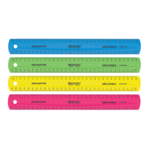 30cm Coloured Non-Shatter Ruler - Assorted Colours / R?gle in?clatable 30cm, couleurs assorties