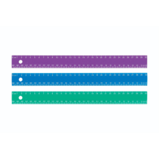 30cm Asst Colours, Double Bevel ? cm/mm Grads / 30cm couleurs assorties, deux biseaux ? graduations cm et mm