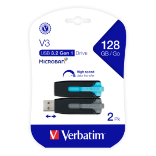 Verbatim 128GB SNG V3 USB 3.2 Gen1 2pk Blue/Gray