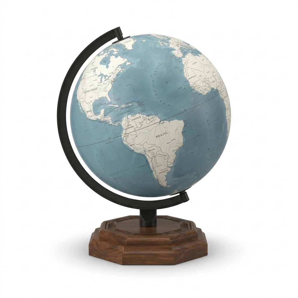 Replogle Palermo Blue (50508) desktop globe with wooden base and semi-meridian, isolated on a clean white background.