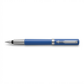 Pure, high-resolution hero shot of the Parker Vector Fountain Pen, Blue with Chrome Trim, Medium Nib, over a clean white background.