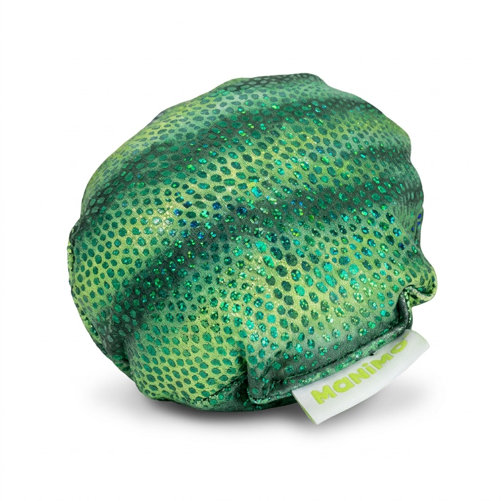 A pure hero shot of the green fdmt manimo Full Moon Ball, with textured glitter fabric, on a white background.